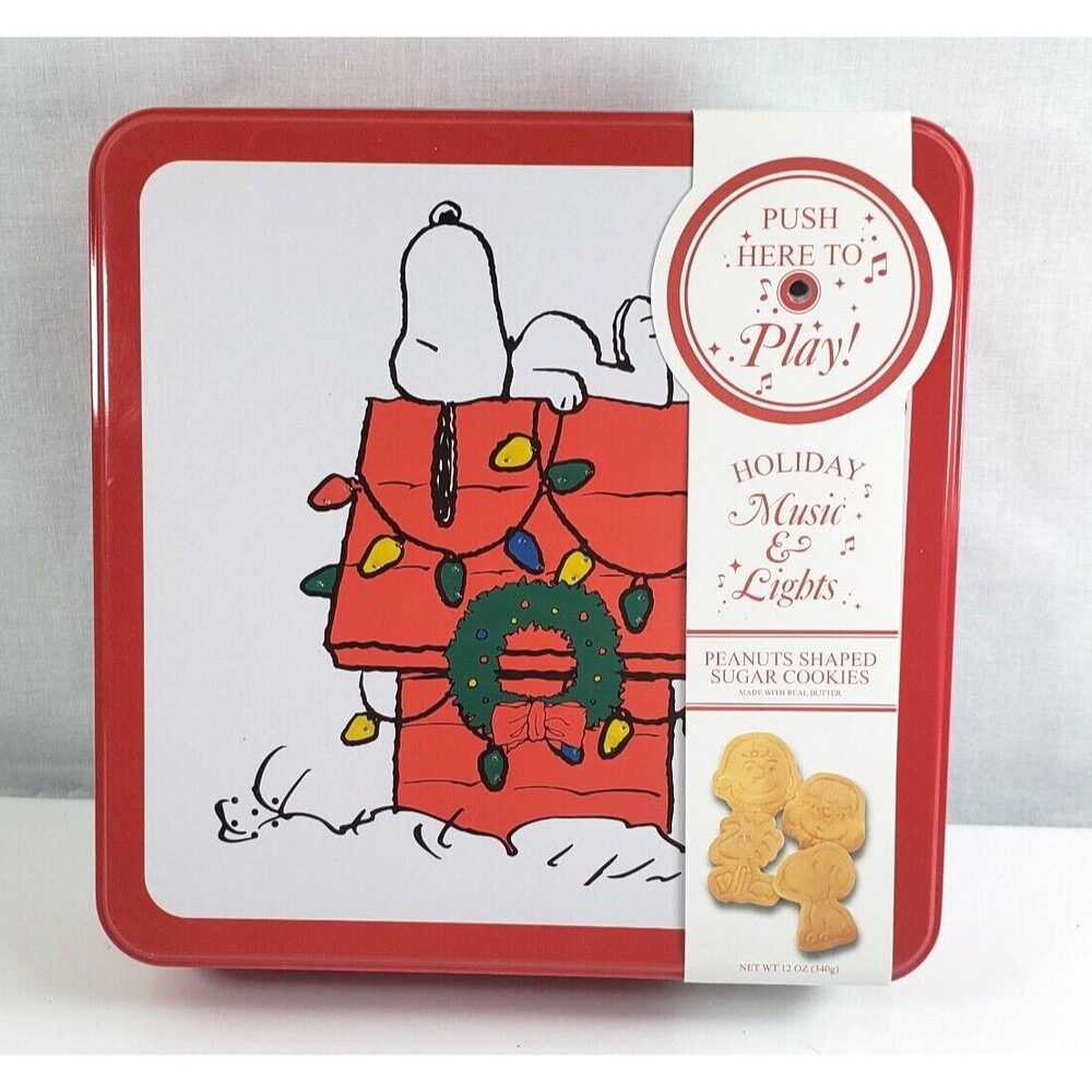 PEANUTS Snoopy Sugar Cookie Tin Music & Lights Jingle Bells New Sealed  10/29/25
